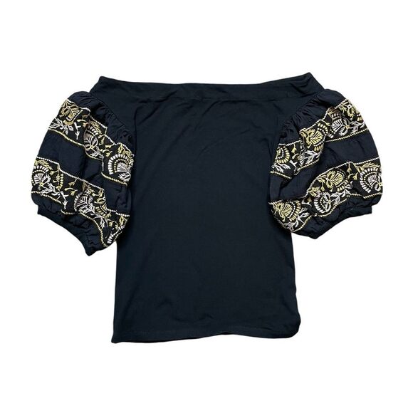 Free People Rock With It Black Embroidered Off-the-Shoulder Top Size XS - Picture 4 of 10